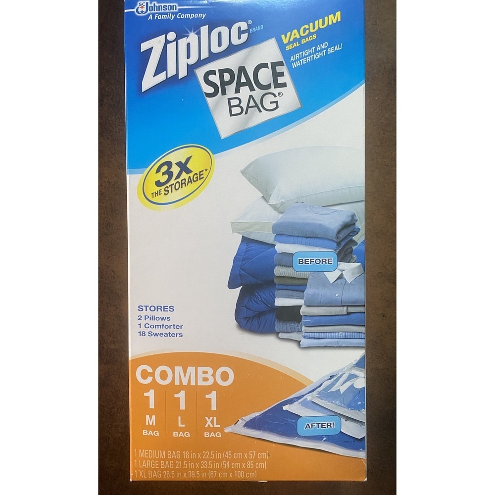 Ziploc Space Bag Vacuum Seal Bags 1 Medium 1 Large 1  XLarge NEW